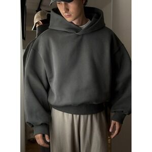 BORDERLINE Oversized Cropped Hoodie Sweatshirt Sage Green size S